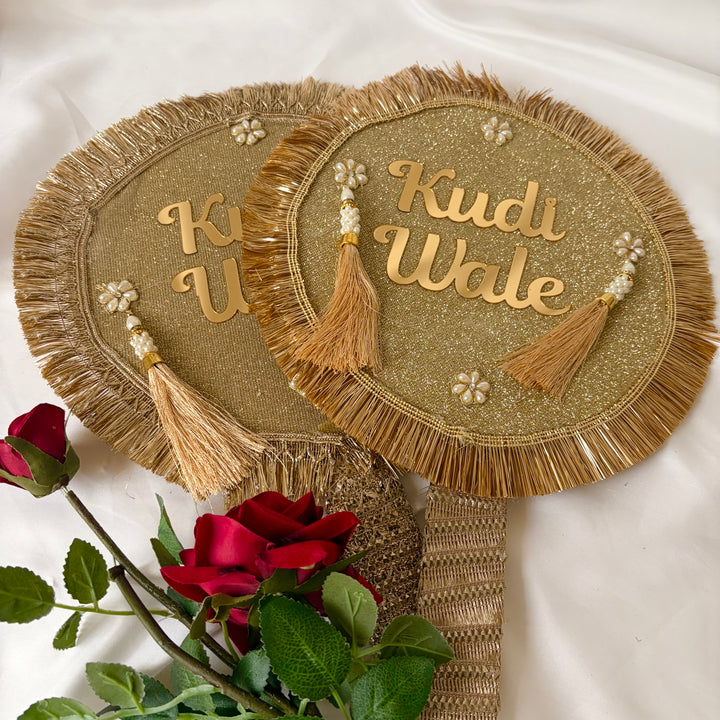 Wedding Kudi Wale Gold Netted Hand Board with Gold Sequins