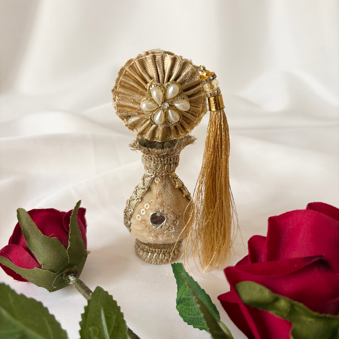Gold Traditional Surmadani – Decorative Kajol Holder with Pearls, Mirrors & Tassels