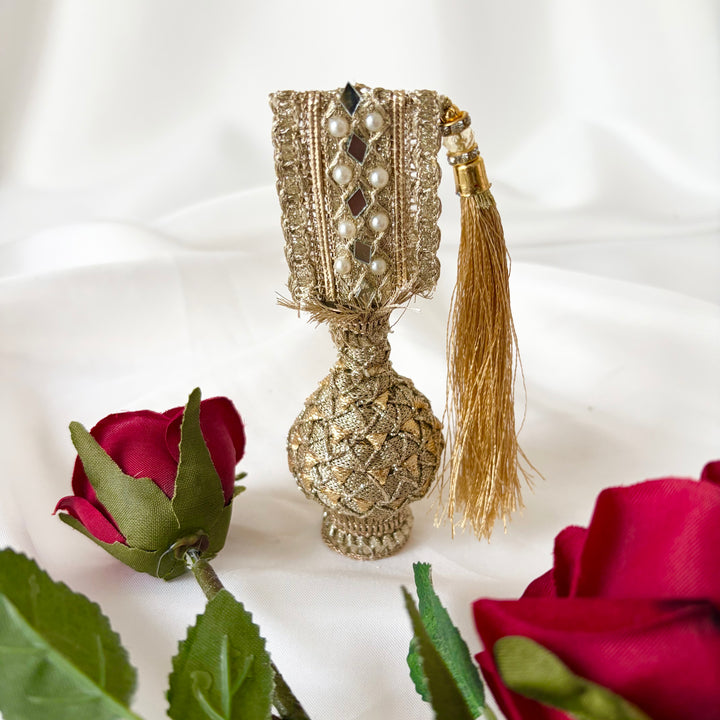 Gold Traditional Surmadani – Decorative Kajol Holder with Pearls, Mirrors & Tassels