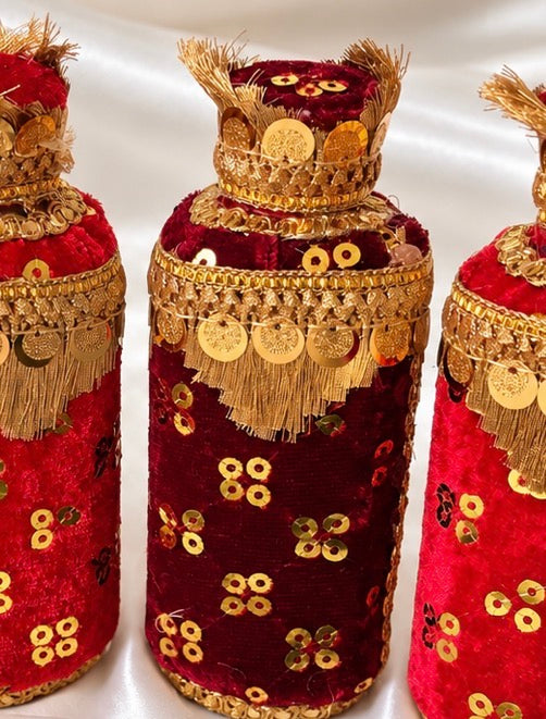 Velvet Bridal Oil Bottles – Traditional Indian Wedding Maiyan/Jaggo Ceremony