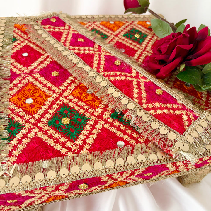 Traditional Maiyan Fatti Set – Multicoloured & Gold Embroidered Punjabi Wedding Ceremony Set