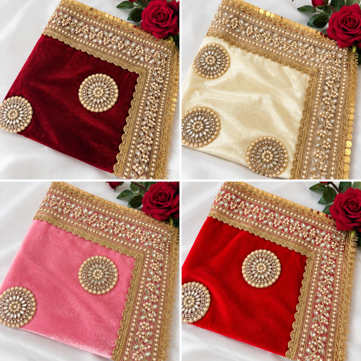 Luxury Velvet Wedding Dupatta with Gold Embroidery, Pearl & Mirror Work - Available
4 Colours