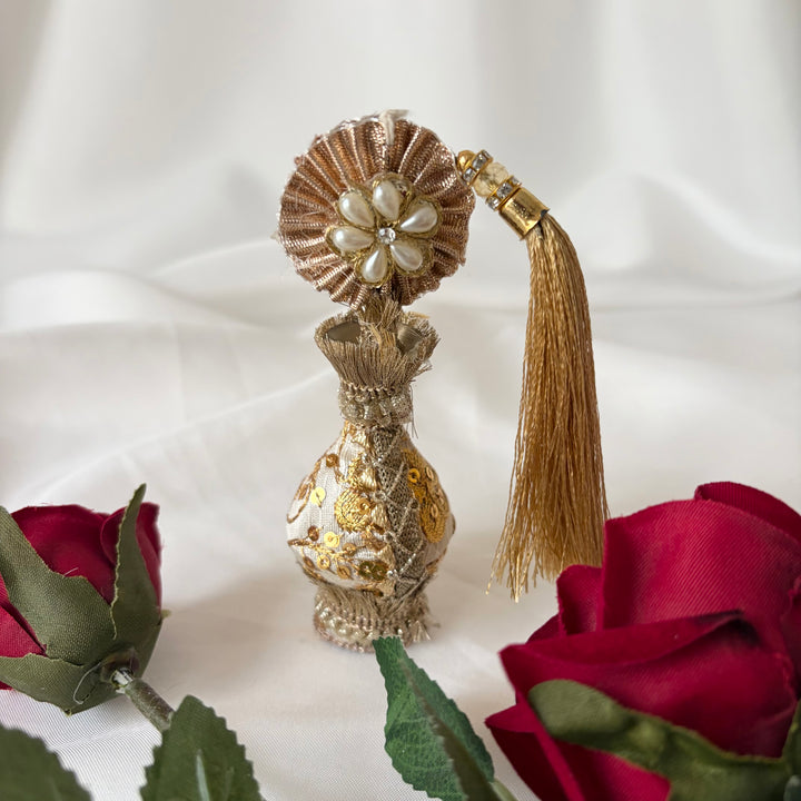 Gold Traditional Surmadani – Decorative Kajol Holder with Pearls, Mirrors & Tassels