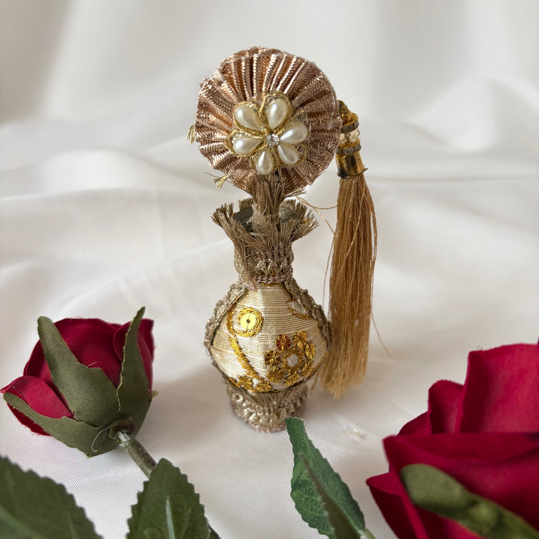 Gold Traditional Surmadani – Decorative Kajol Holder with Pearls, Mirrors & Tassels