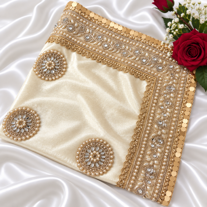 Luxury Velvet Wedding Dupatta with Gold Embroidery, Pearl & Mirror Work - Available
4 Colours