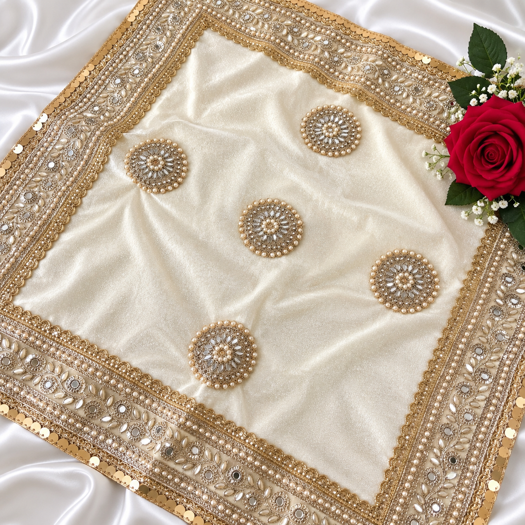 Luxury Velvet Wedding Dupatta with Gold Embroidery, Pearl & Mirror Work - Available
4 Colours