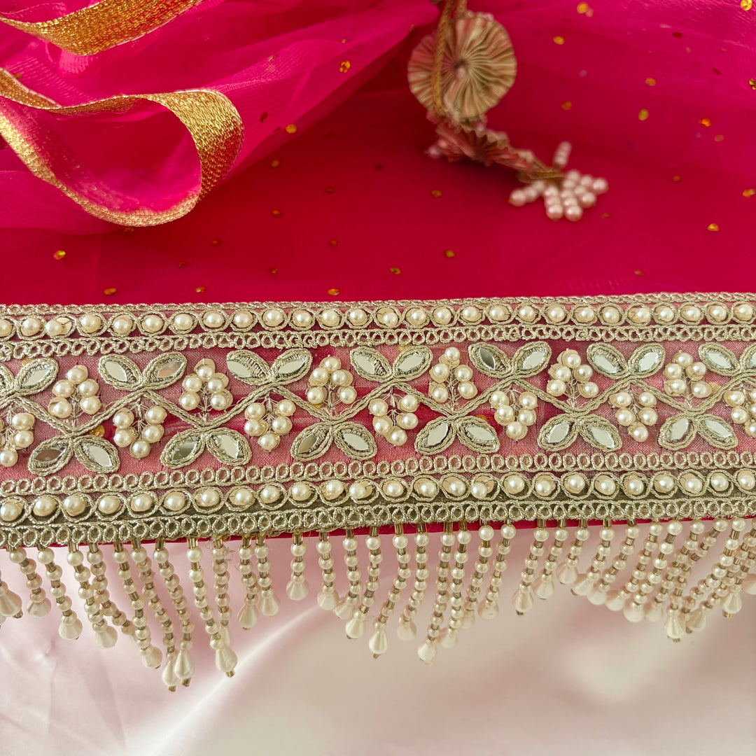 Pink & Gold Decorative Pearl Wedding Gift Tray with Organza Netting & Tie