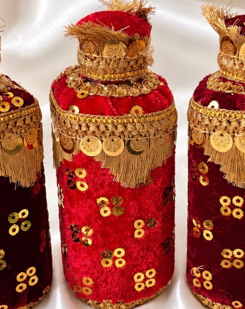 Velvet Bridal Oil Bottles – Traditional Indian Wedding Maiyan/Jaggo Ceremony