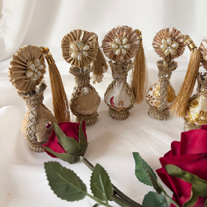 Gold Traditional Surmadani – Decorative Kajol Holder with Pearls, Mirrors & Tassels
