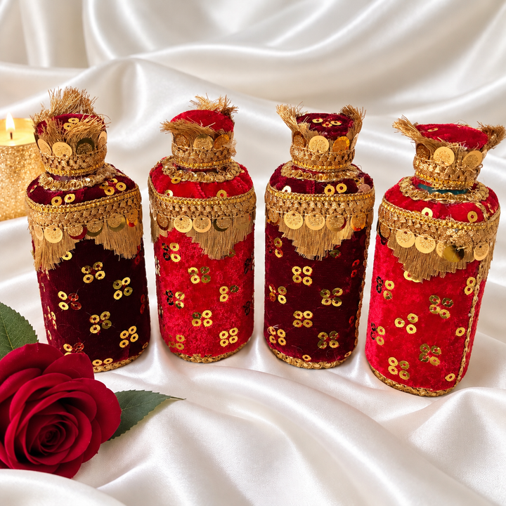 Velvet Bridal Oil Bottles – Traditional Indian Wedding Maiyan/Jaggo Ceremony