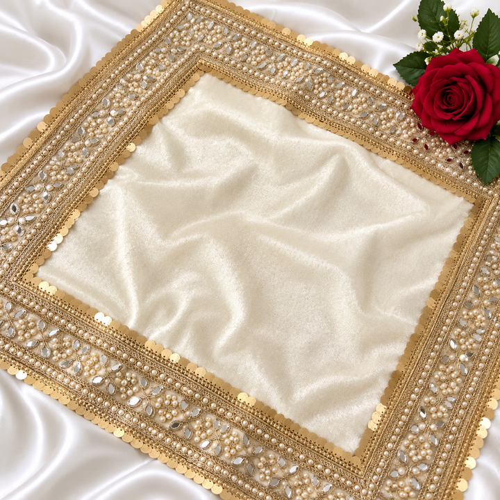 Luxury Velvet Wedding Dupatta with Gold Embroidery, Pearl & Mirror Work - Available
3 Colours
