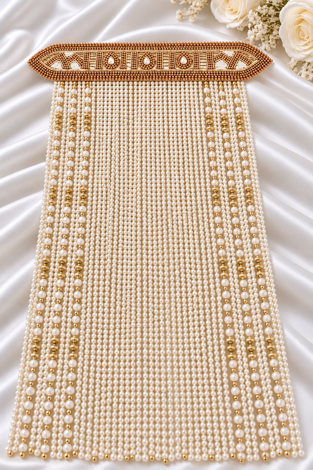 Traditional Indian Groom’s Sehra – Red & Gold Embroidered Wedding Sehra with Pearl Beads