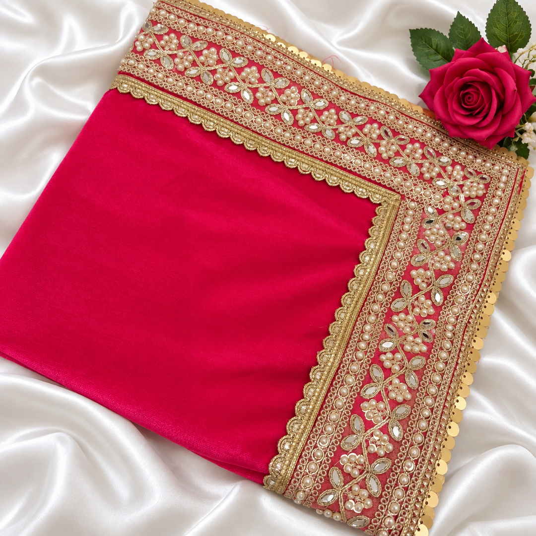Luxury Velvet Wedding Dupatta with Gold Embroidery, Pearl & Mirror Work - Available
3 Colours