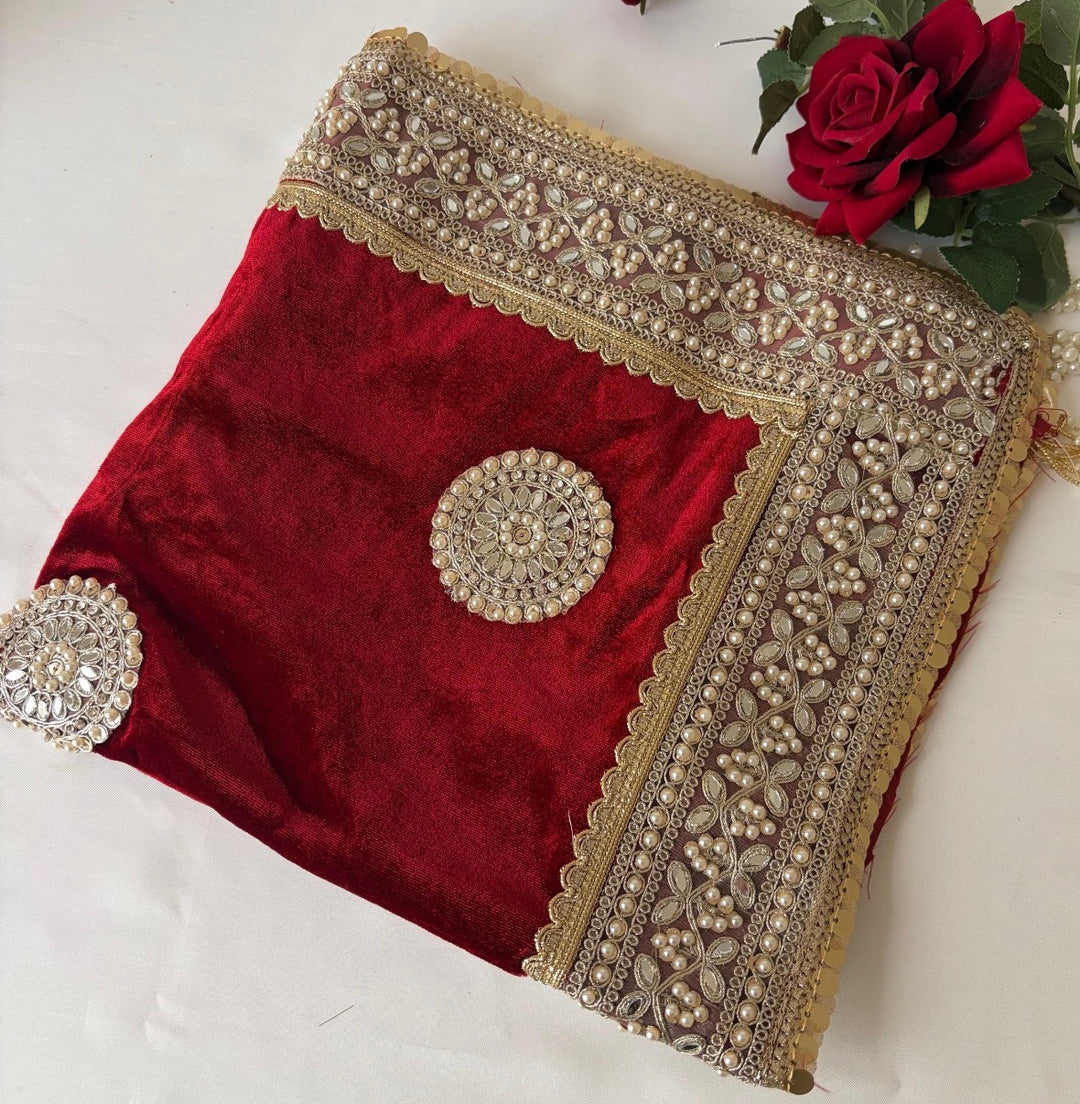Luxury Velvet Wedding Dupatta with Gold Embroidery, Pearl & Mirror Work - Available
4 Colours