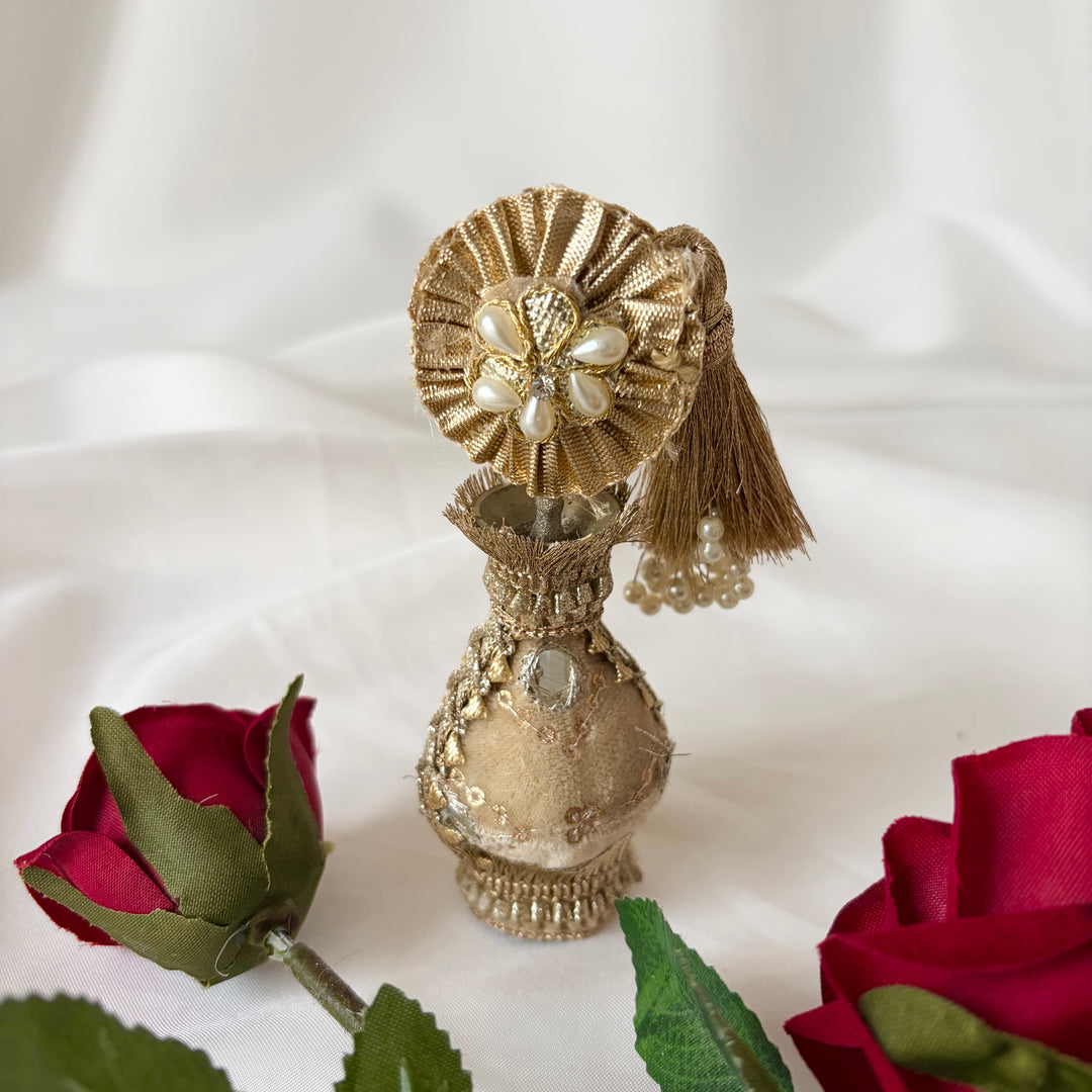 Gold Traditional Surmadani – Decorative Kajol Holder with Pearls, Mirrors & Tassels