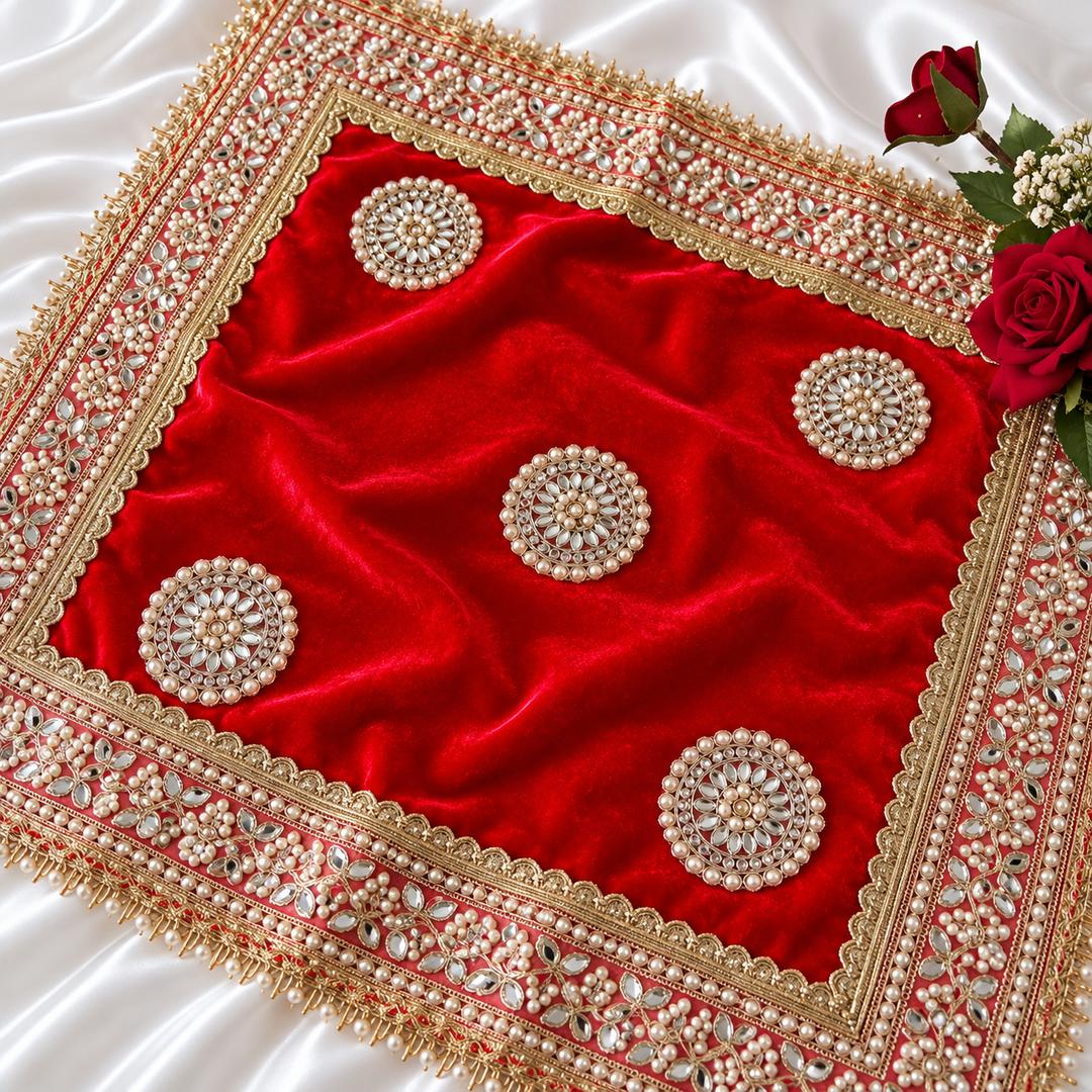 Luxury Velvet Wedding Dupatta with Gold Embroidery, Pearl & Mirror Work - Available
4 Colours