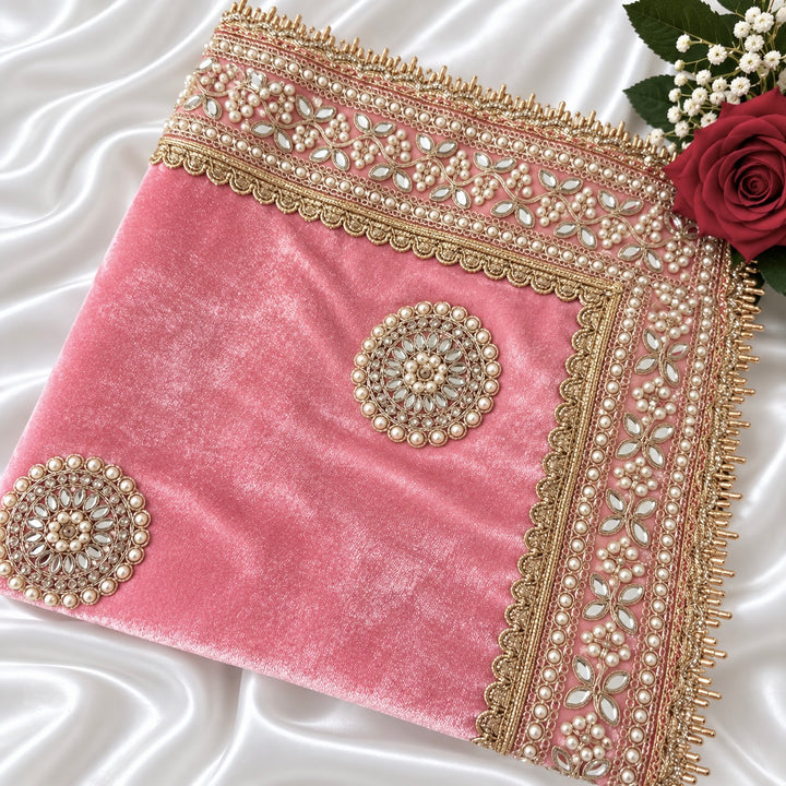 Luxury Velvet Wedding Dupatta with Gold Embroidery, Pearl & Mirror Work - Available
4 Colours