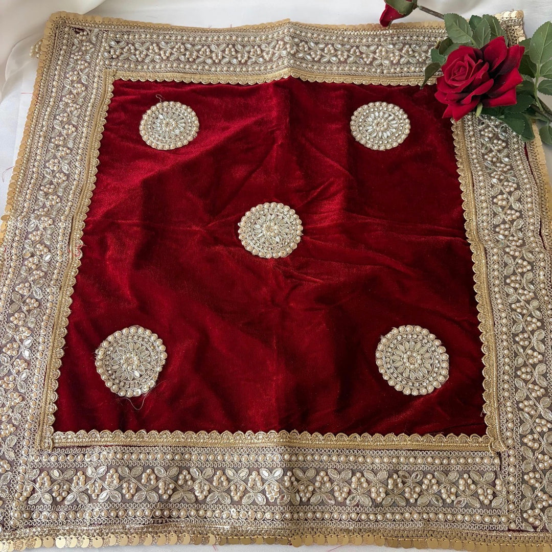 Luxury Velvet Wedding Dupatta with Gold Embroidery, Pearl & Mirror Work - Available
4 Colours