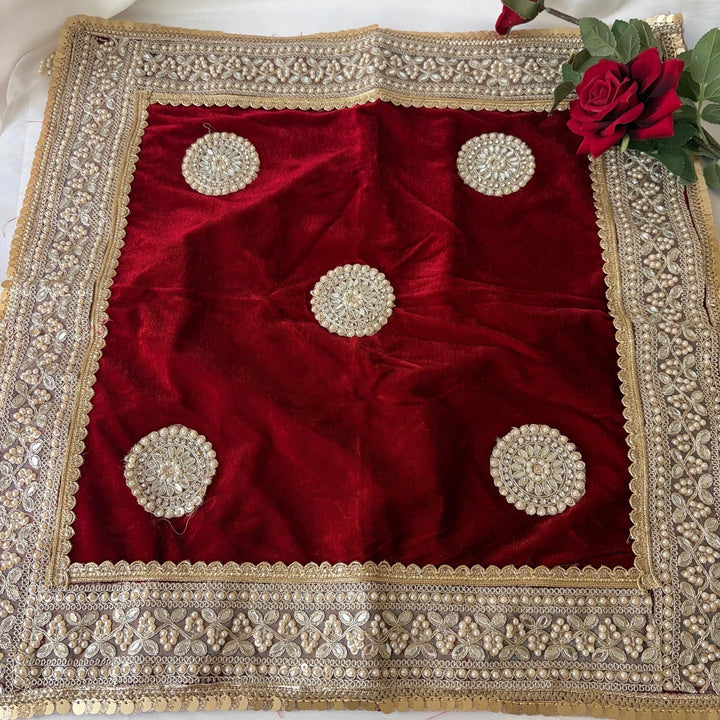 Luxury Velvet Wedding Dupatta with Gold Embroidery, Pearl & Mirror Work - Available
4 Colours