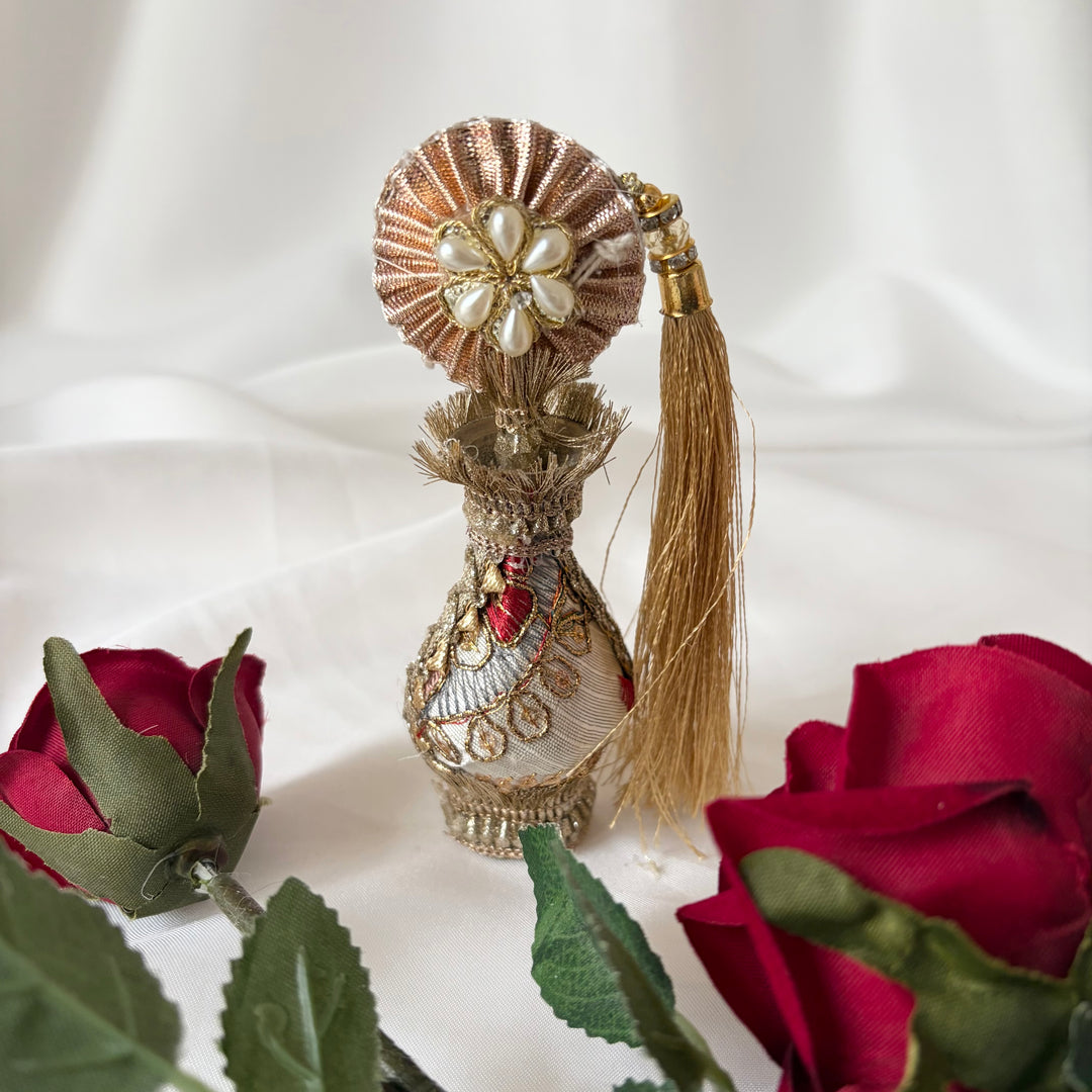 Gold Traditional Surmadani – Decorative Kajol Holder with Pearls, Mirrors & Tassels