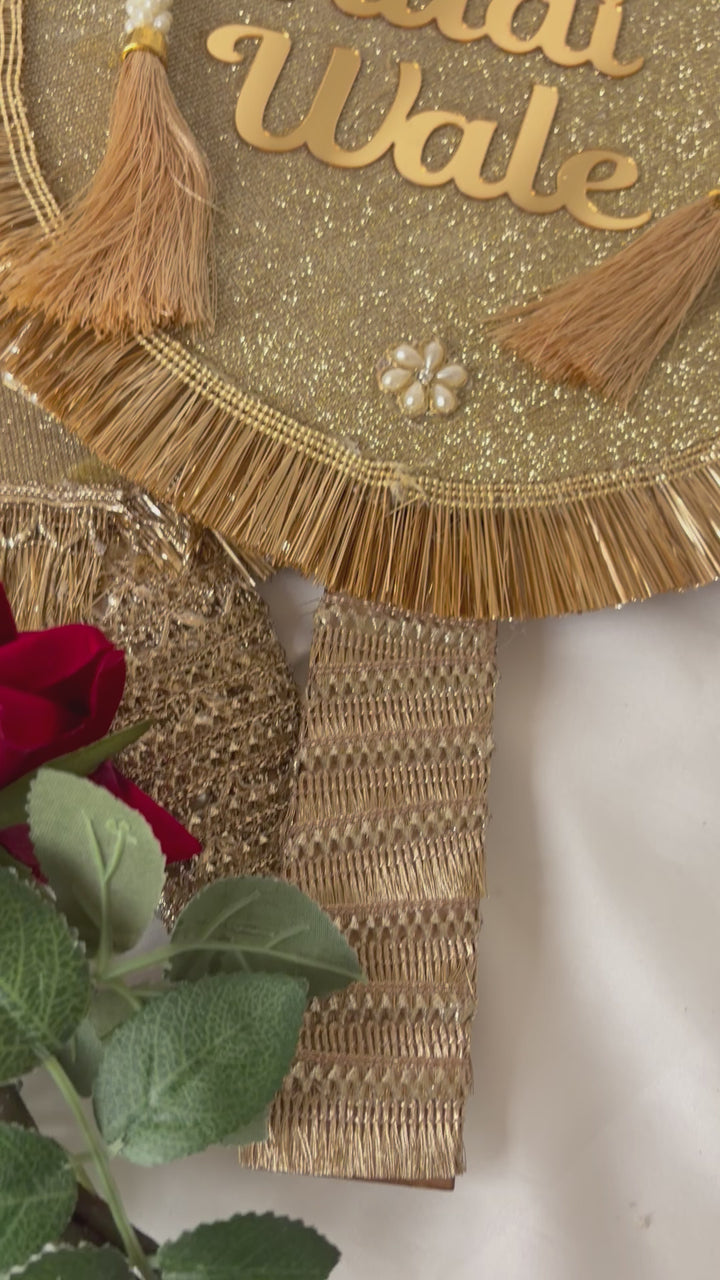Wedding Kudi Wale Gold Netted Hand Board with Gold Sequins