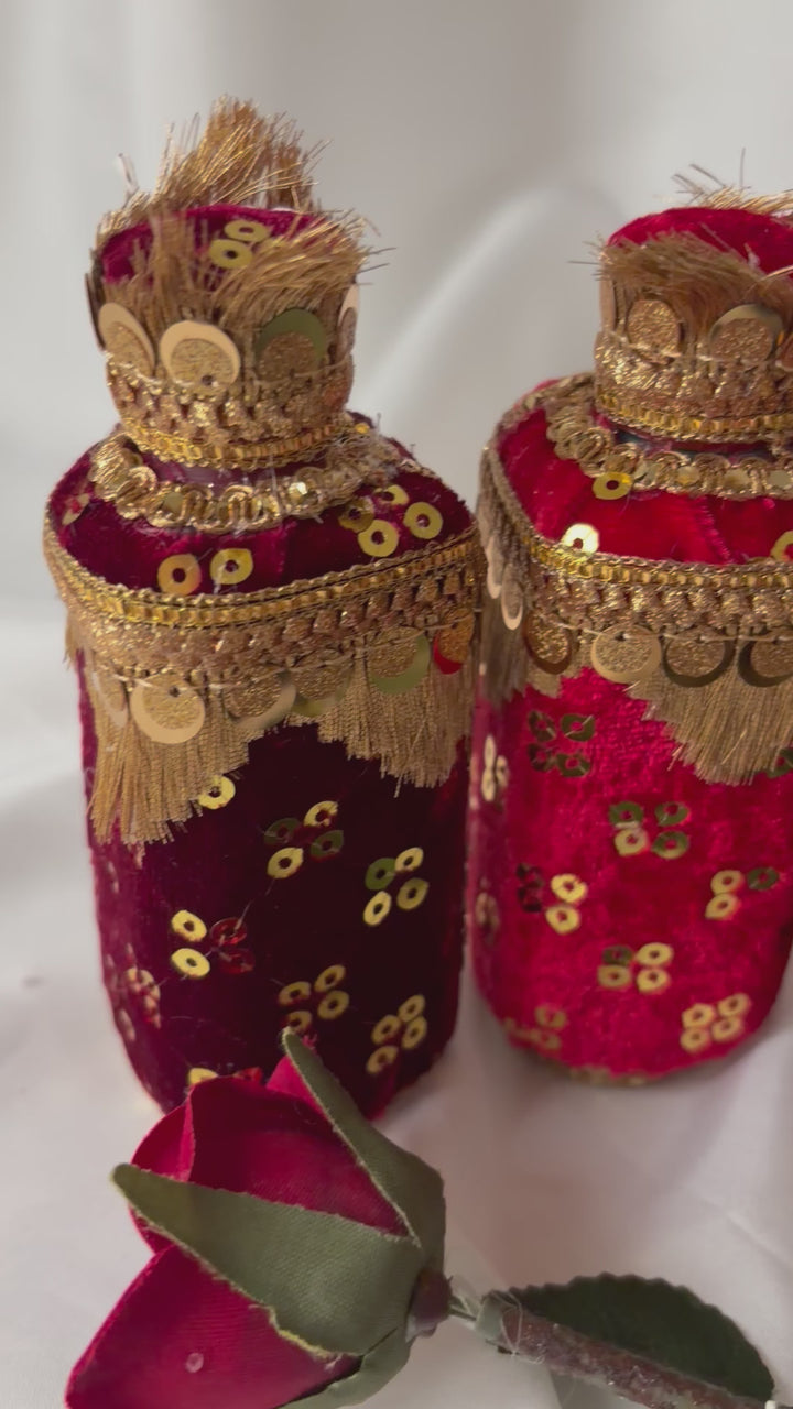 Velvet Bridal Oil Bottles – Traditional Indian Wedding Maiyan/Jaggo Ceremony