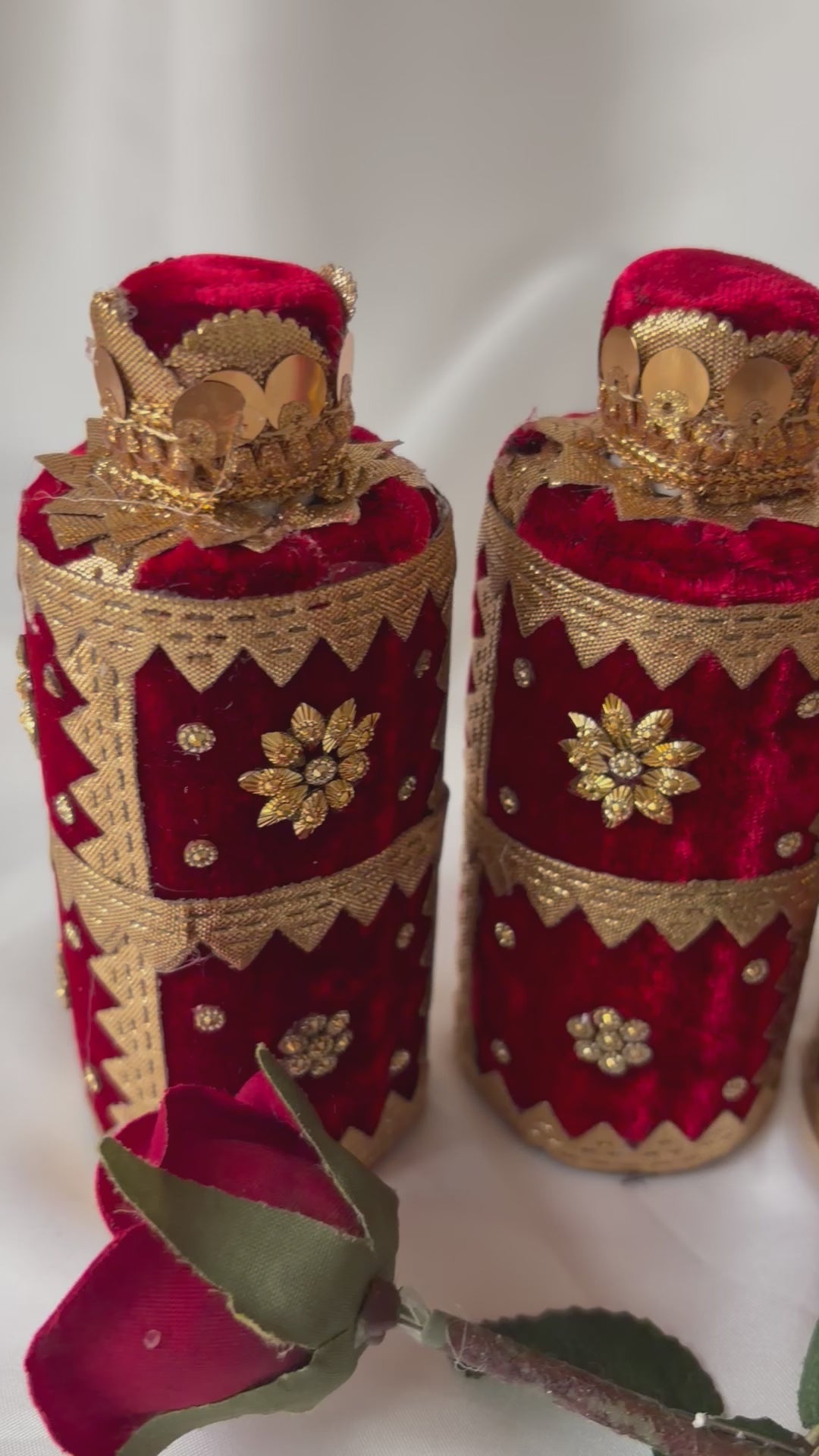 Burgundy Velvet Bridal Oil Bottles – Traditional Indian Wedding Maiyan/Jaggo Ceremony