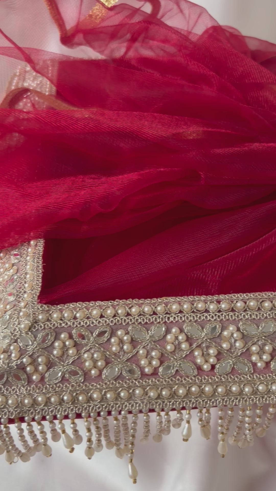 Burgundy & Gold Decorative Pearl Wedding Gift Tray with Organza Netting & Tie