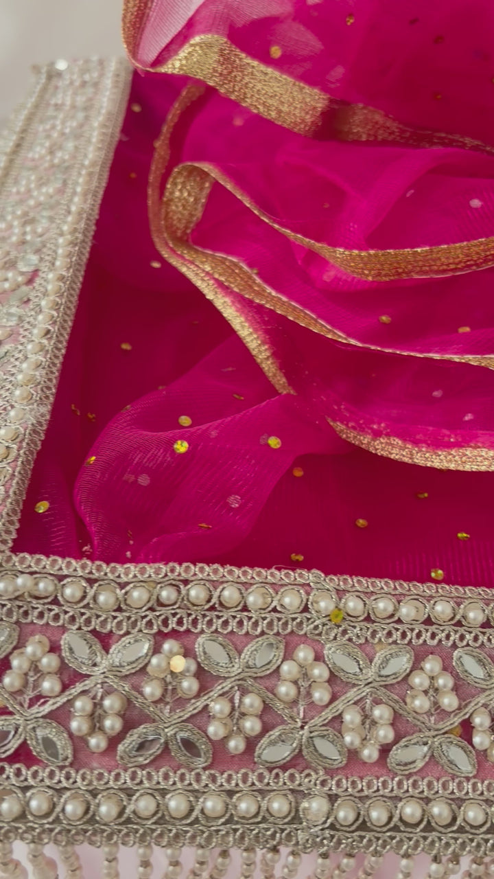 Pink & Gold Decorative Pearl Wedding Gift Tray with Organza Netting & Tie
