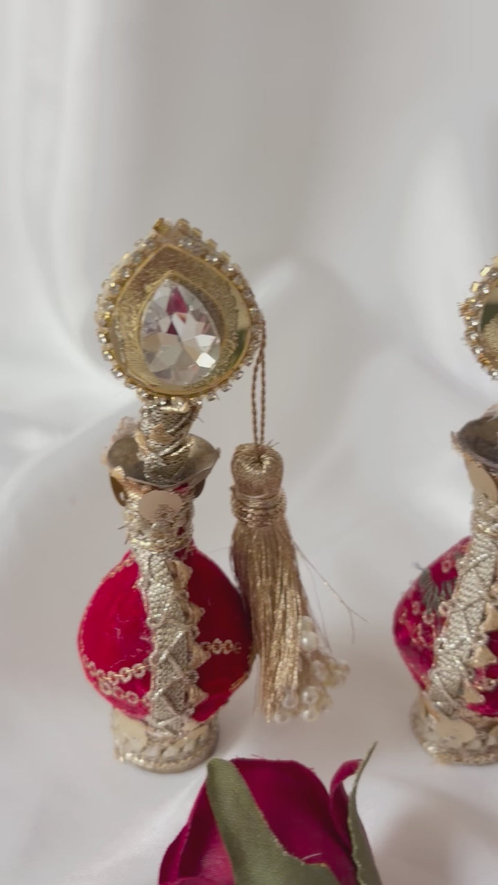 Red Traditional Surmadani – Decorative Kajol Holder with Pearls & Tassels
